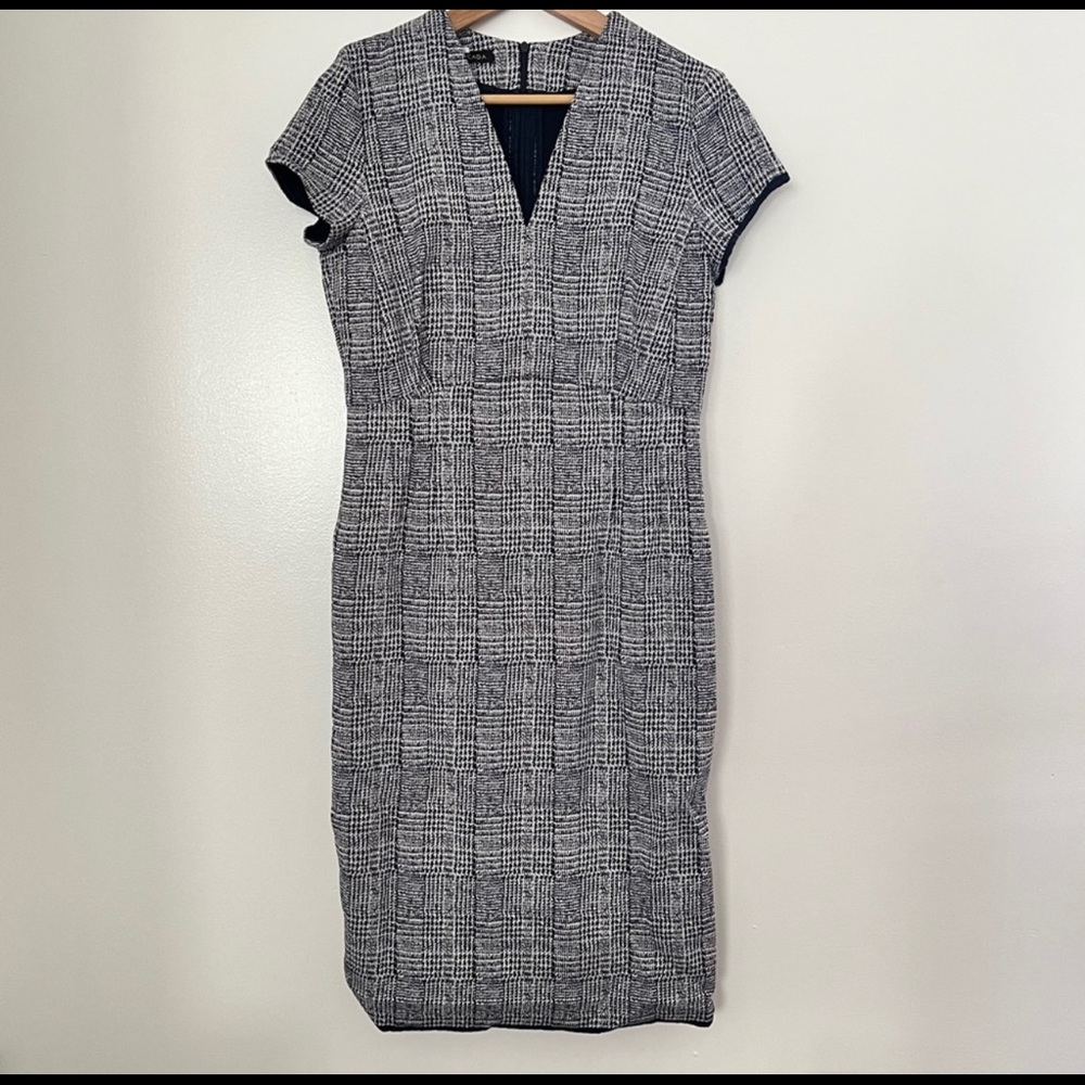 Escada Short Sleeve Glen Check Sheath Dress